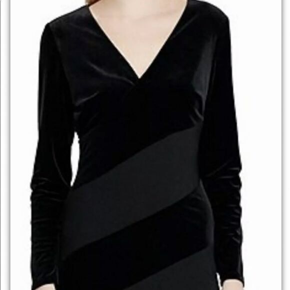 RALPH LAUREN NWT VELVET V NECK LONG SLEEVE A LINE DRESS BLACK SIZE 2 - Picture 12 of 13